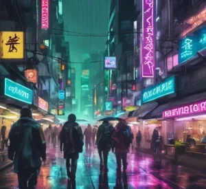 Bustling Market in a Cyberpunk City Neon Dreams Come Alive