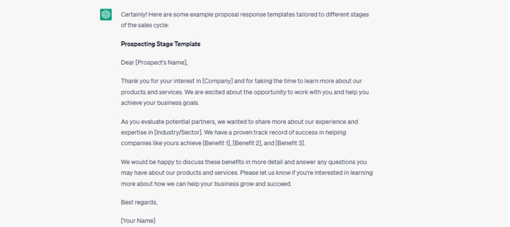 Creating proposal response templates