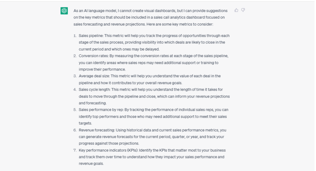 Creating sales call analytics dashboards