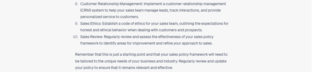 Writing sales policy frameworks 1