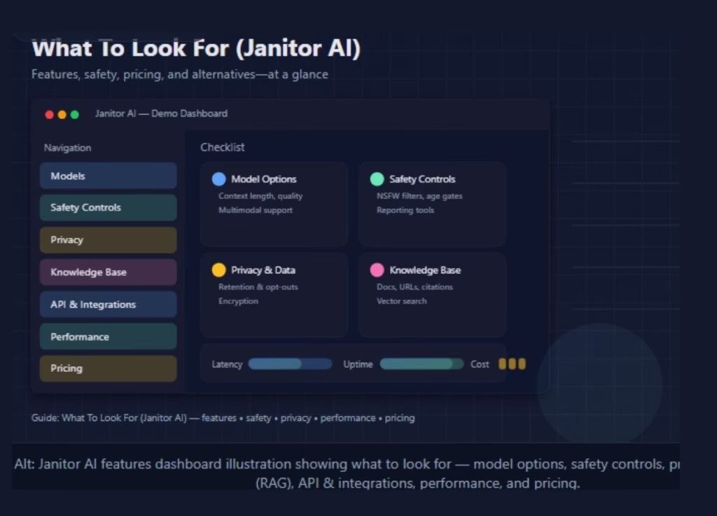 Janitor AI features, safety controls, pricing, and alternatives 23 Janitor AI